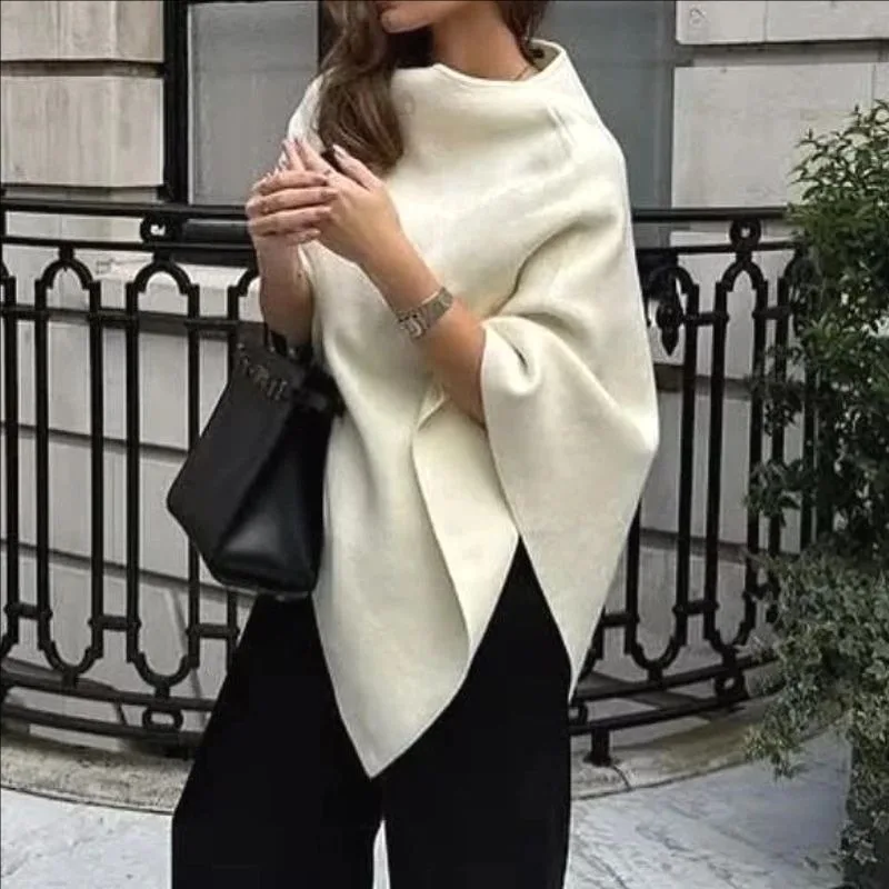 

Women Irregular Sweaters Shawl Spring Autumn Elegant Chic Knitwear Solid Color Female Round Neck Sleeveless Knitted Pullovers