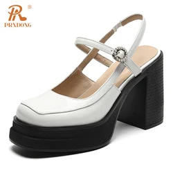 PRXDONG Brand Spring Summer Comfortable Square High Heels Thick Platform Black Beige Dress Party Office Lady Shoes Pumps Size 39