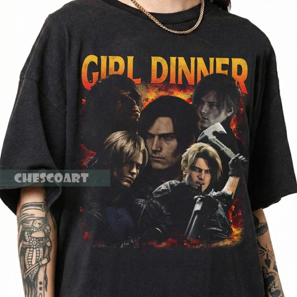 Leon S. Kennedy Resident Evil Requiem Vintage T-Shirt RE9 Gamer Unisex Gift Short Sleeve Graphic T-shirts for All-Season Unisex