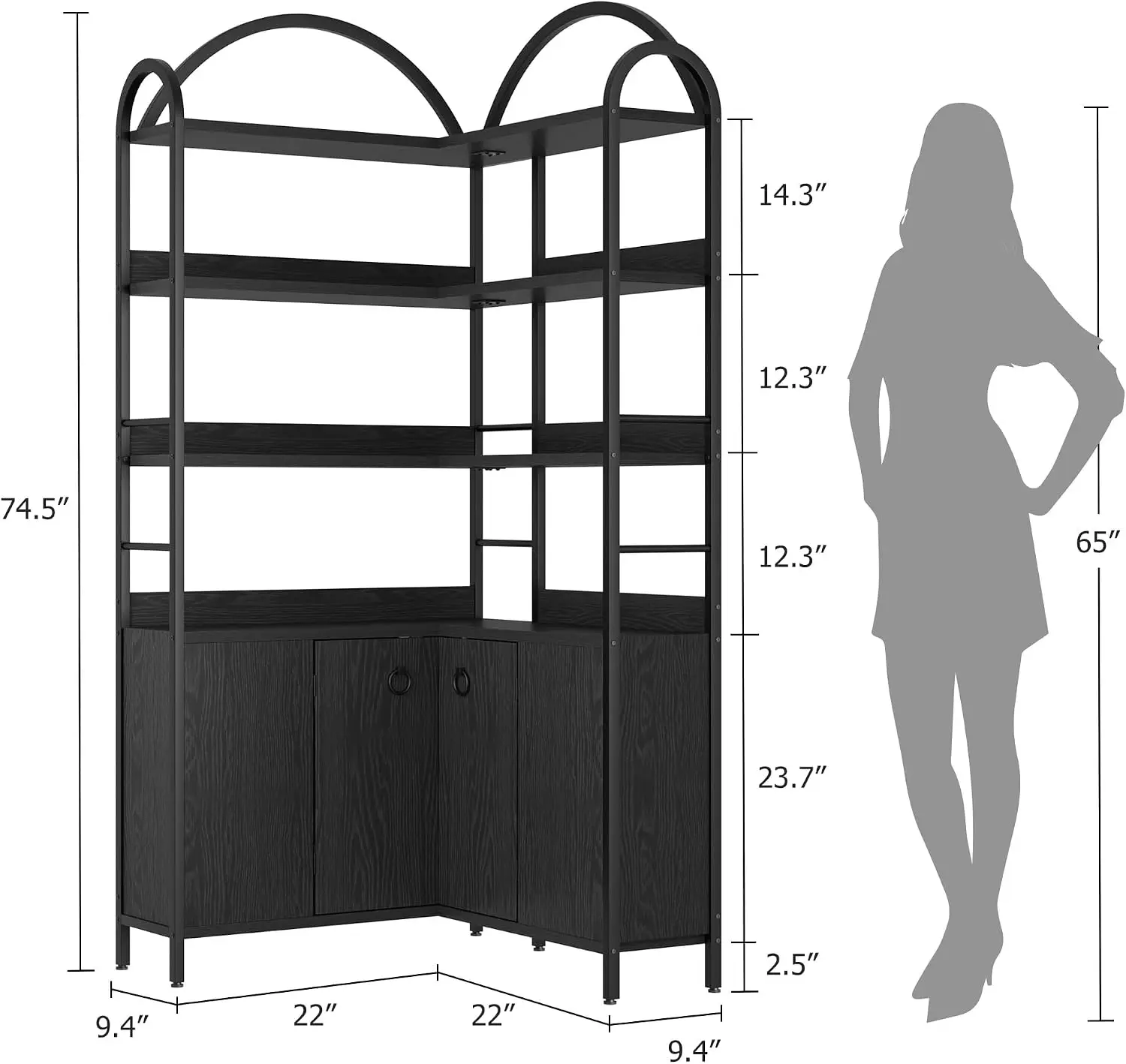 Garvee 6-Tier Corner Bookshelf with Cabinet Wooden Low Book Shelf Display Storage Cabinet Home Bedroom Library Office Furniture Adjustable Feet