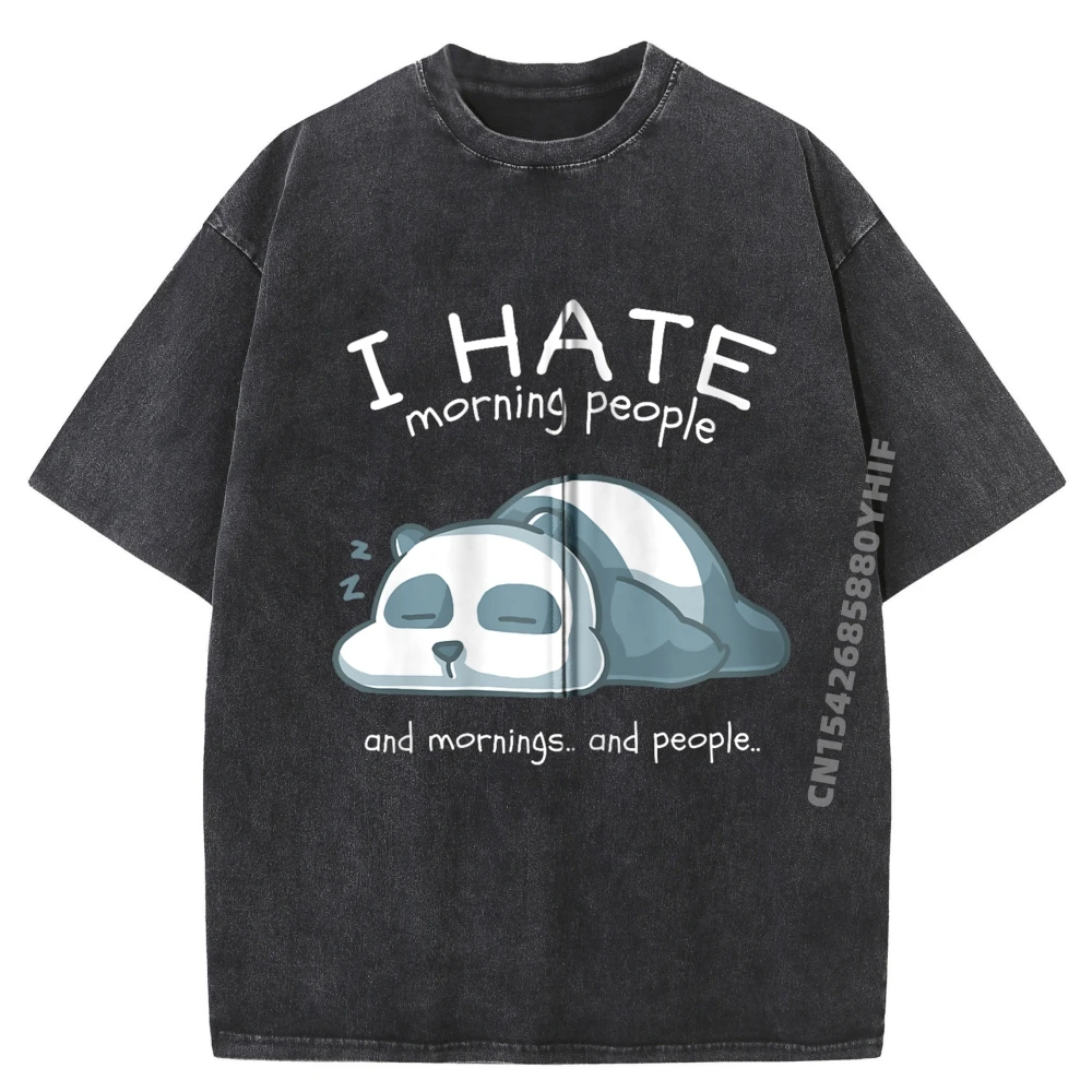 

I Hate Morning People Men T-shirt Slogan Special Mens Summer Breathable Washed Tees Slogan Graphic T Shirt