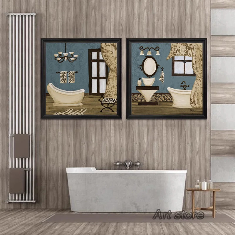 Retro Bathroom Bathtub Toiletries Posters Prints Soap Canvas Painting Modular Wall Art Picture for Hotel Home Living Room Decor