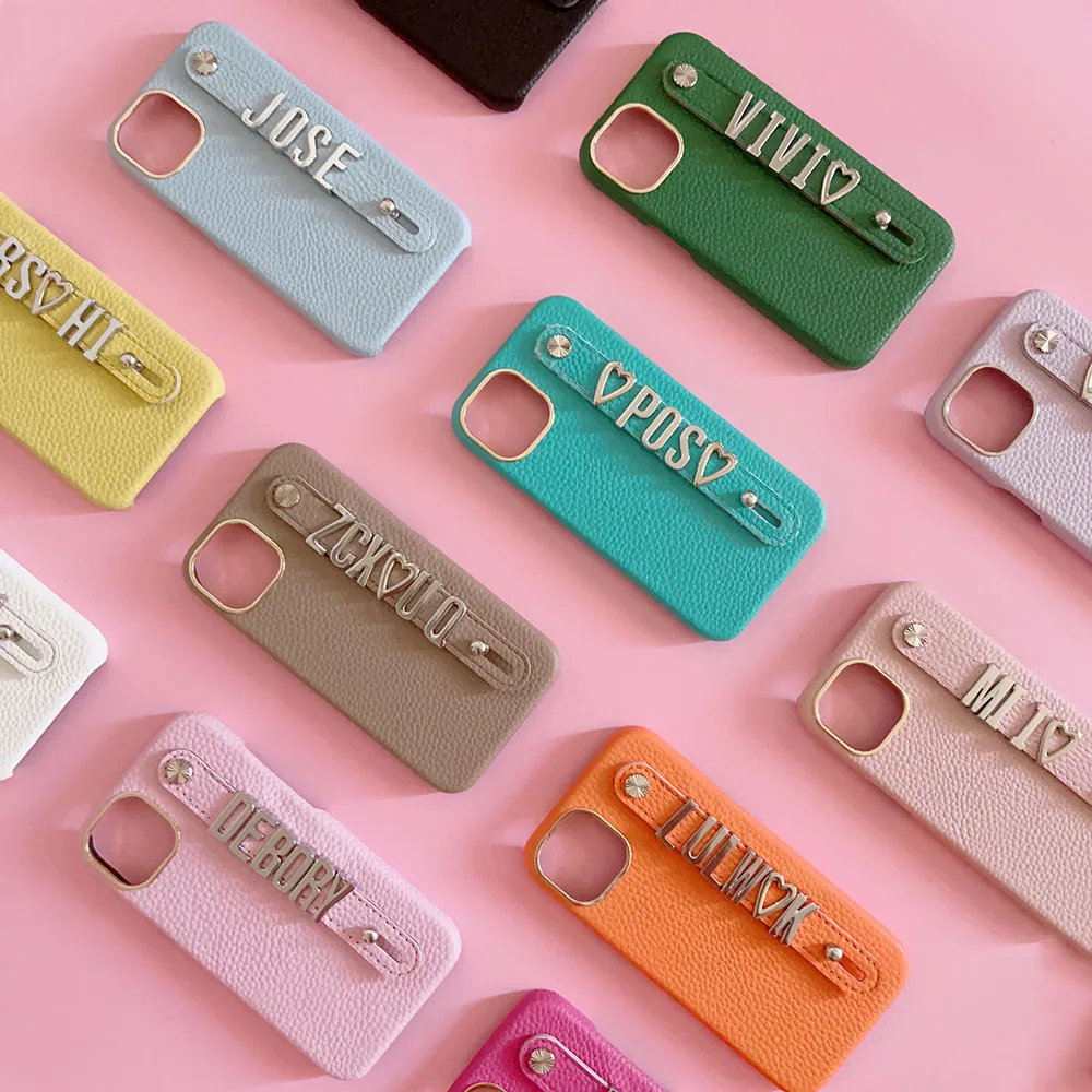 

Персонализированный чехол, роскошный кожаный чехол для телефона с индивидуальным именем и серебряными буквами для iPhone 16 plus 15 14Pro Max 14Plus 13Pro max