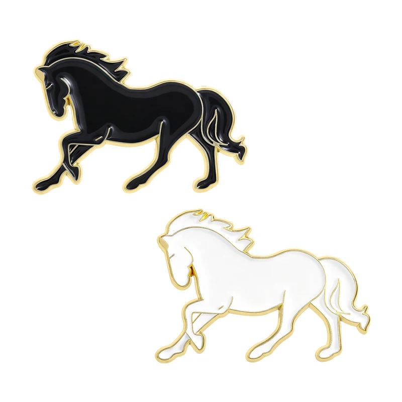 Cartoon Galloping Horse Enamel Pin Black White Color Dynamic Animal Design Metal Brooches Badge Jewelry Accessories for Friends