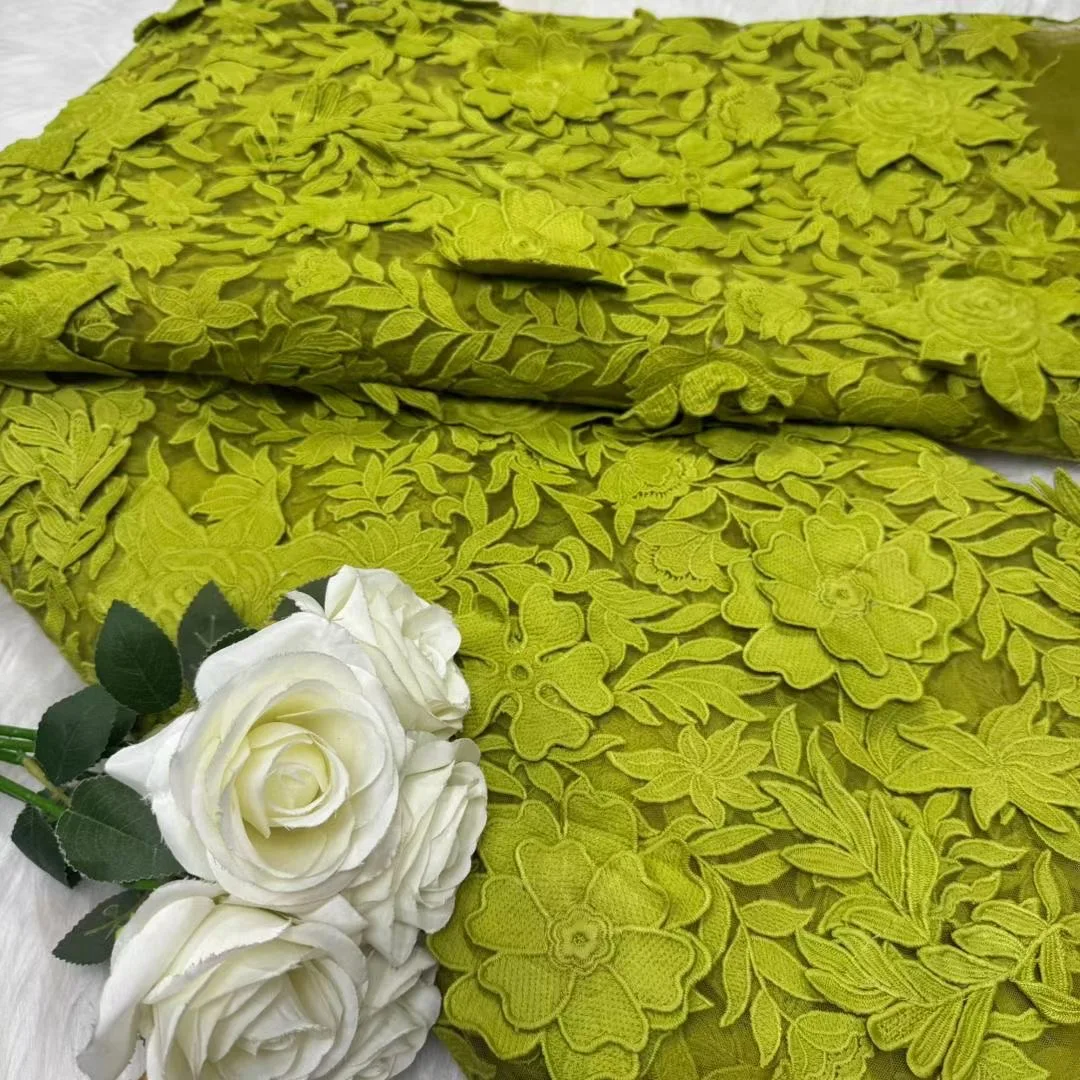 5yard French Luxury Mesh Embroidery Net Lace Fabric African High Quality White 3D Applique Lace Fabric For Women Wedding A1254-1