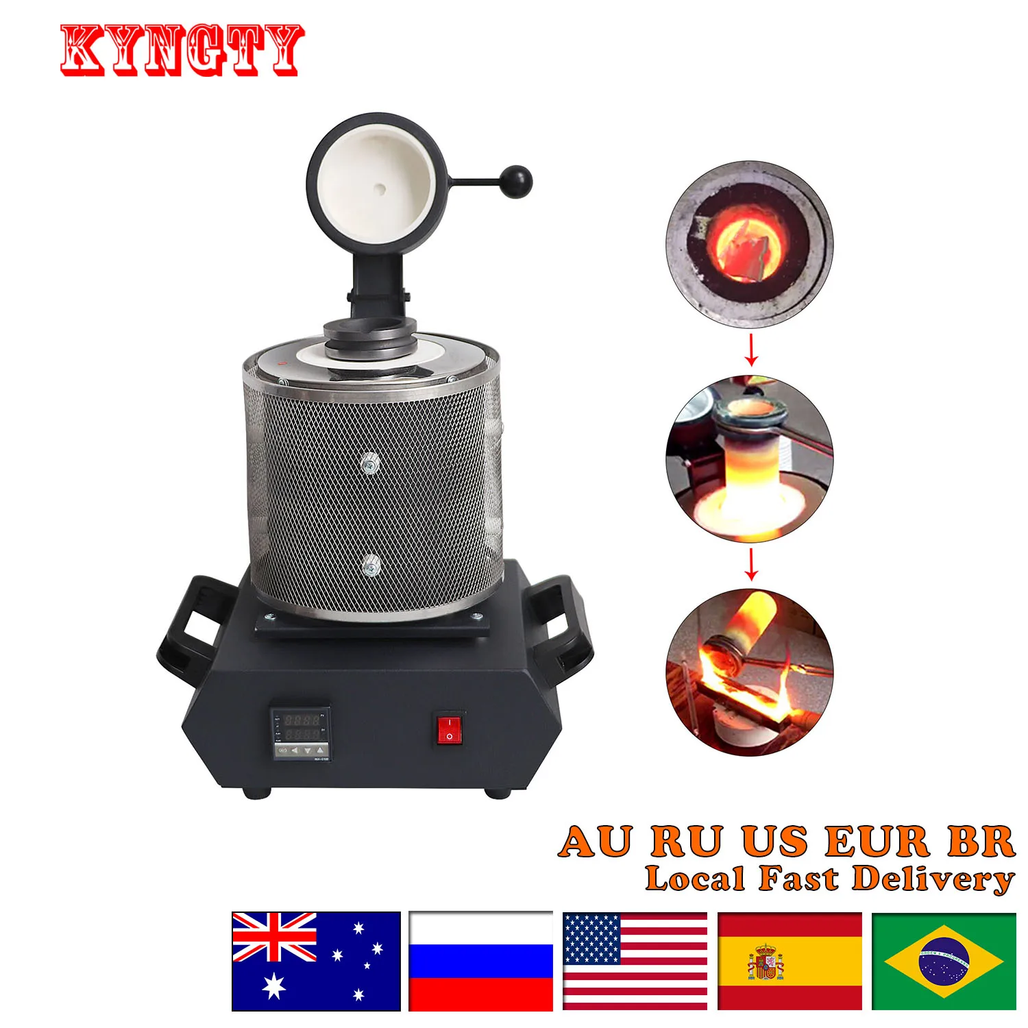 110V/220V New styles Melting Furnace With Net 1-3KG Portable Graphite Crucible Furnace High Temperature Small Metal Melting