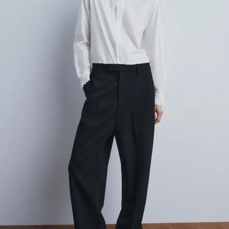 

Autumn Winter New Arrival Women's Cotton Long Sve irt Stand Collar Decorative Layered Pleats Faionable Ladies' irt