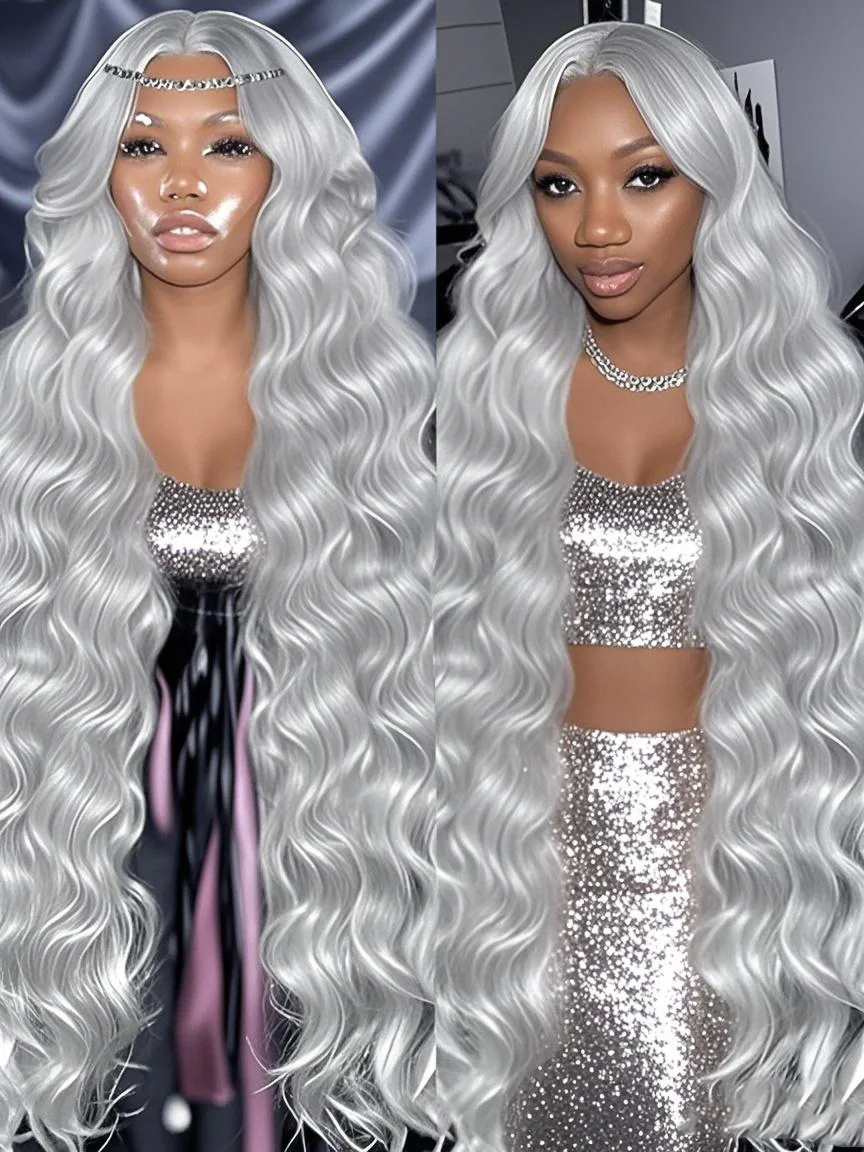 

13x6 Silver Grey Body Wave Lace Front Human Hair Wigs Pre Plucked 613 HD Frontal Wigs Brazilian Cosplay Colored Human Hair Wig