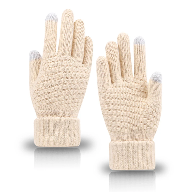 2024 New Women'S Knitted Gloves Autumn Winter Thick Warm Gloves Plush Inside Solid Mittens Couple