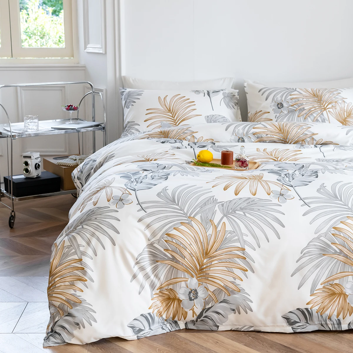 Polyester Fiber Printed Floral Bedspread 3-Piece Set, Yeyu Qiuyan Ultra-Soft and Comfortable Polyester Breathable Bedding Duvet Set, Suitable for Bedrooms and Guest Rooms (Bedspread + Pillowcases, Without Quilt and Pillow Core) Zipper Style Duvet Cover + Pocket Pillowcase