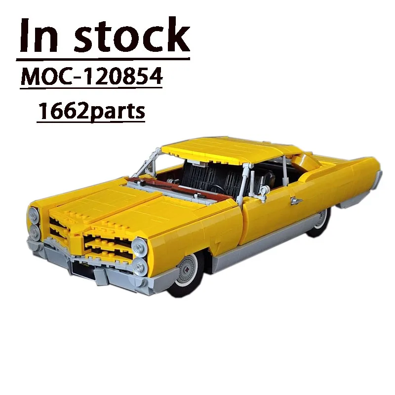 MOC- 120854   Bloc de construction d'épissure de voiture de course classique jaune 1966, pièces modèle 1662, jouet d'anniversaire pour enfants, cadeau