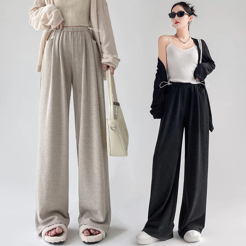 2024 Autumn Winter Fashion Maternity Drawstring Glutinous Pants Wide Leg Straight Trousers for Pregnant Women after Pregnancy