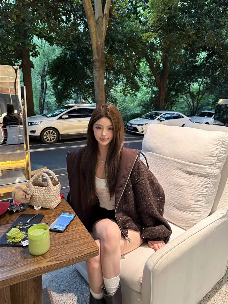 Retro Veelzijdige Lange Sve Capuchon Jaet Dames Herfst 2025, Nieuwe Ele Losse Afslanken Open Vest Rits Top Trendy