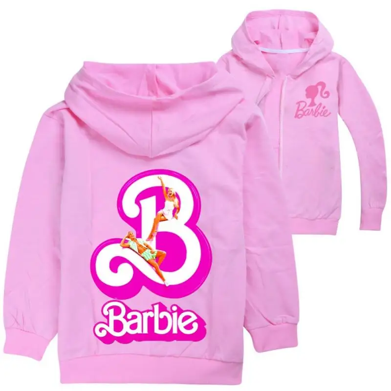 

Kawaii Cartoon Anime Barbie Pink Spring and Autumn Hooded Coat Cardigan Zipper Coat Cute Casual Top