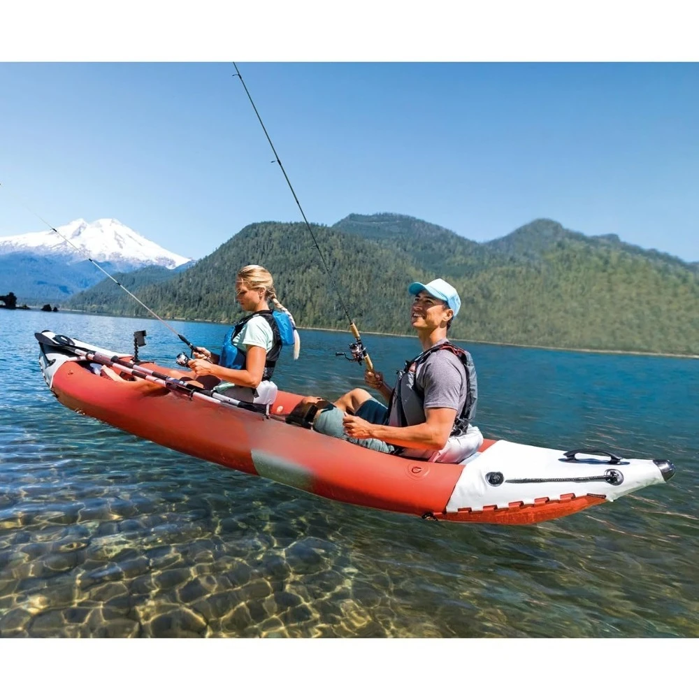NEW 2-Person Inflatable Kayak Set: Includes Deluxe 86in Kayak Paddles&High-Output Pump–SuperTough PVC–400lb Weight Capacity