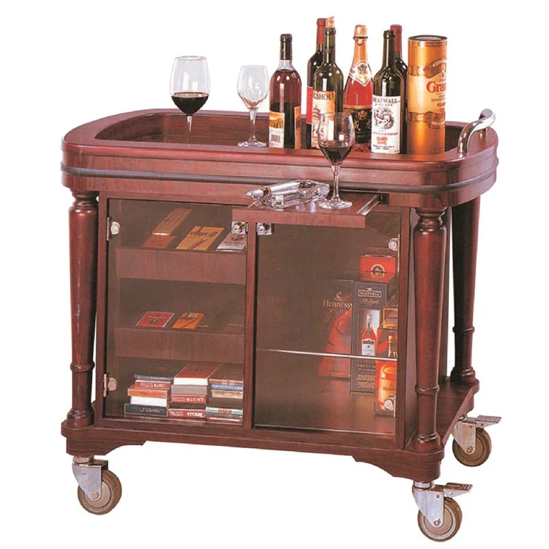 

Hand push moving solid wood with locking glass sliding door, storage and preservation of red wine New Chinese style