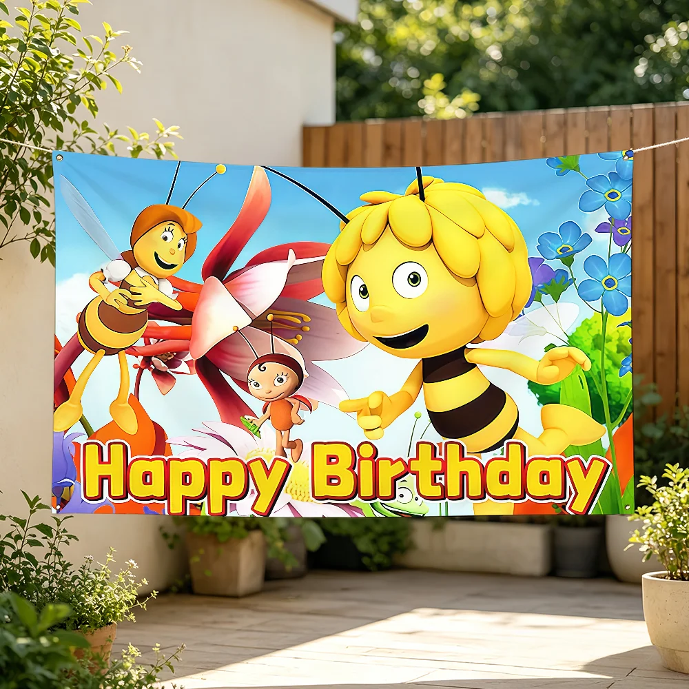 Cartoon M-Maya The Bee Flag For Sports Matches  Games Parade Rally Holiday Festival Backyard Balcony Club Bar Decor