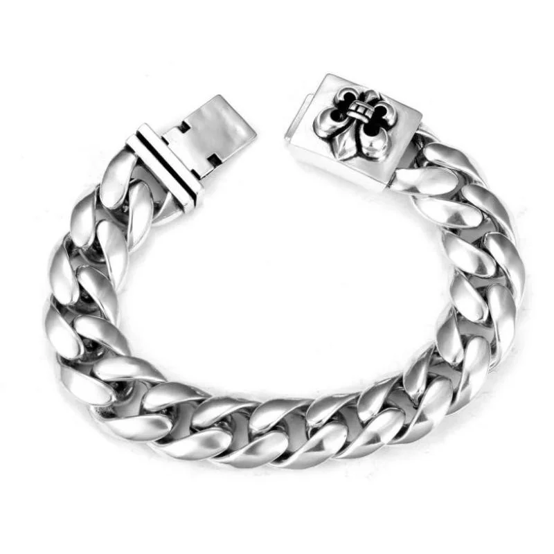 

Серебряный кубинский браслет-цепочка с застежкой Fleur-de-lis: элегантные декоративные эффектные ювелирные изделия