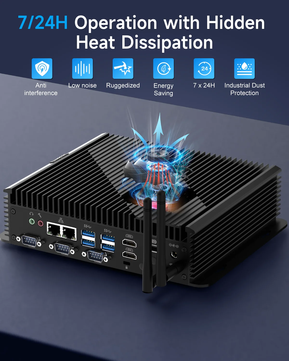 Компьютер HYSTOU Industrial Box Мини-настольный ПК i5 1235U HD DP Три дисплея 8 USB 2 RJ45 LAN Охлаждающий вентилятор широкого напряжения постоянного тока 9 В-36 В