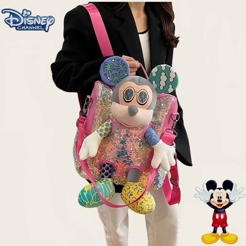 

Disney Sparkly Mickey Sequin Backpack, Glitter 3D Cartoon Daypack, Fashion Shoulder Bag for Girls & Women