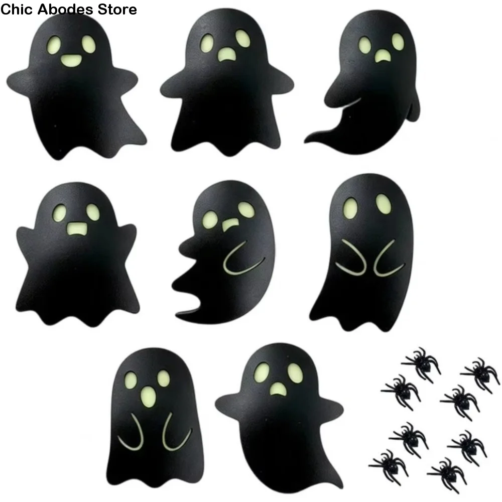 4/8PCS Anti-slip Glow-in-the-dark Coasters Dark Style Spooky Glowing Halloween Ghost Coasters Heatproof Luminous