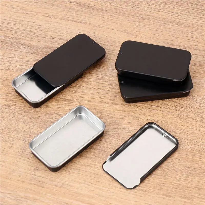 120 عبوة من صناديق علب معدنية مستطيلة صغيرة سوداء مع أغطية منزلقة، علبة معدنية صغيرة فارغة #6