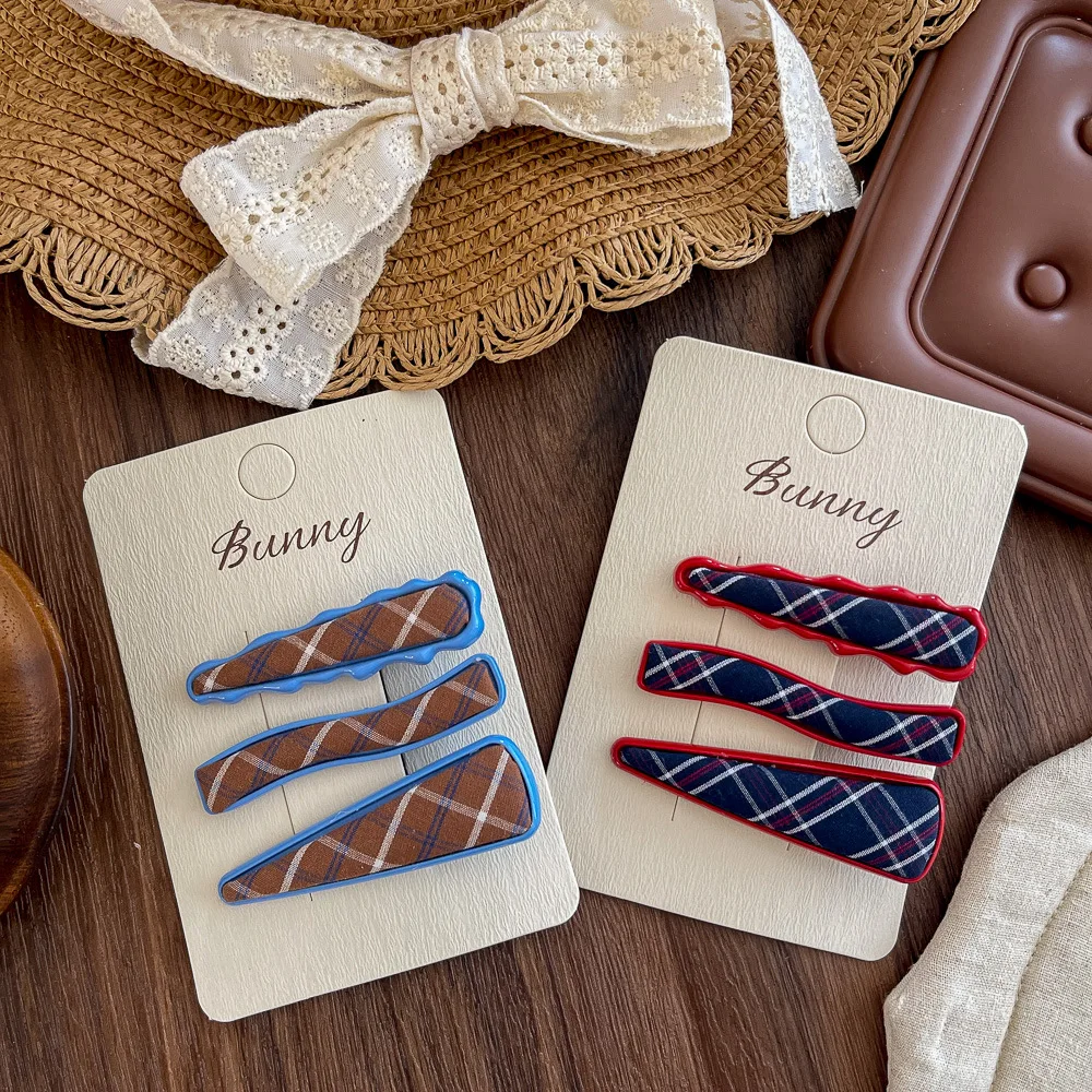 1pc Autumn Winter Blue and Red Plaid Metal Hair Clip Hairgrip Girl Hairpin Bangs Side Clip Barrettes Headwear Hair Accessories