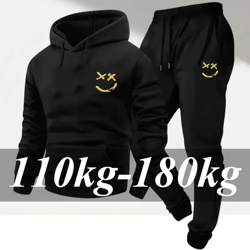 

2pcs Men's Set Autumn Hoodies Pants Plus Size Fashion Sportswear Suit Casual Running Fitness Tops Sweatpants Clothing 110-180KG