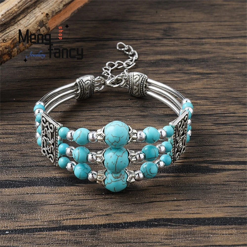 

High-Grade Classic Retro Bohemian Beaded Turquoise Bracelet Fashion Jewelry Handicraft Best Selling Exquisite Elegant Popular