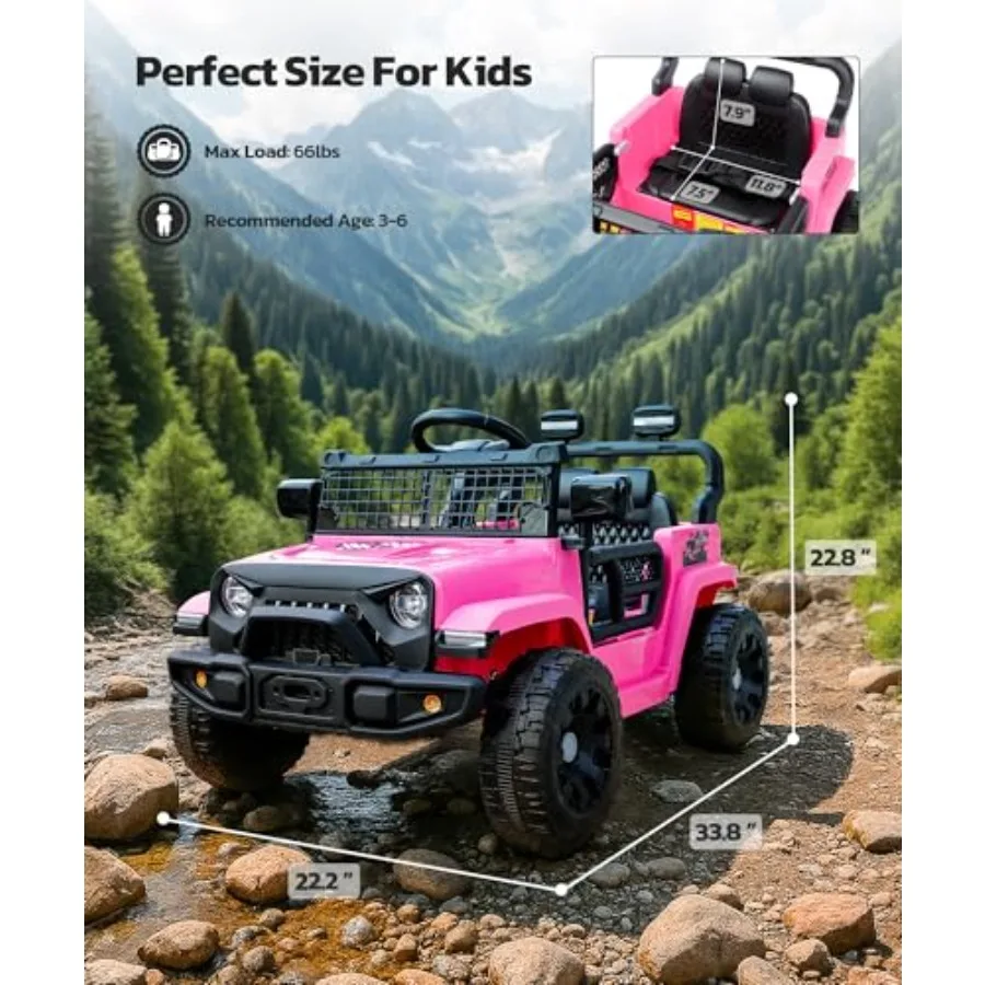 Ride on Car, 12V Ride on Toys w/Remote, Electric Cars for Kid w/Bluetooth, LED Lights, Battery Car for Toddlers, Battery Powere