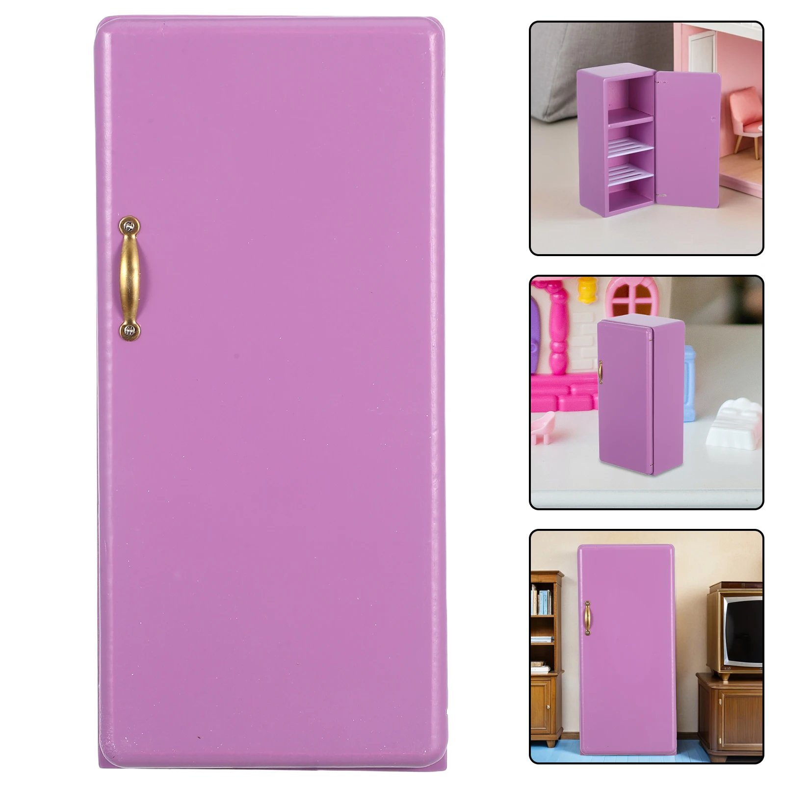 Mini réfrigérateur léger de couleur violette, échelle 1:12, pour maison de poupée, installation de salon, Simulation de meubles de cuisine authentiques
