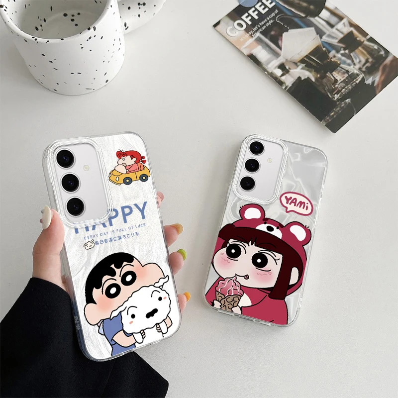 Lovely C-Crayon Shin-chan Phone Case for Samsung Galaxy S24 S23 S22 S21 Plus Ultra A73 A72 A71 A55 A54 A53 Shockproof Matte Case