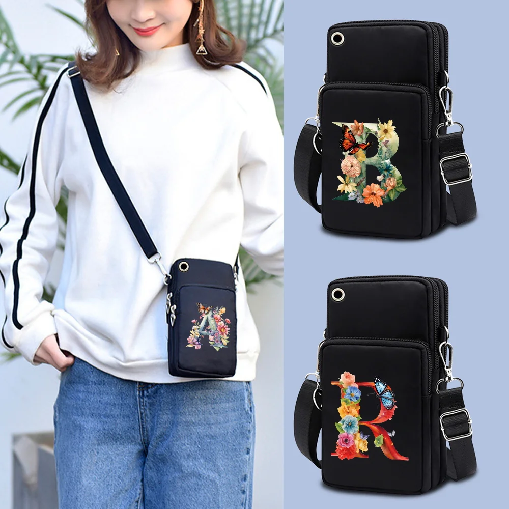 

Mobile Phone Bag Small Crossbody Bag Women's Purse Canvas Mobile Phone Purse Butterfly Letter Pattern Travel Shoulder Bag