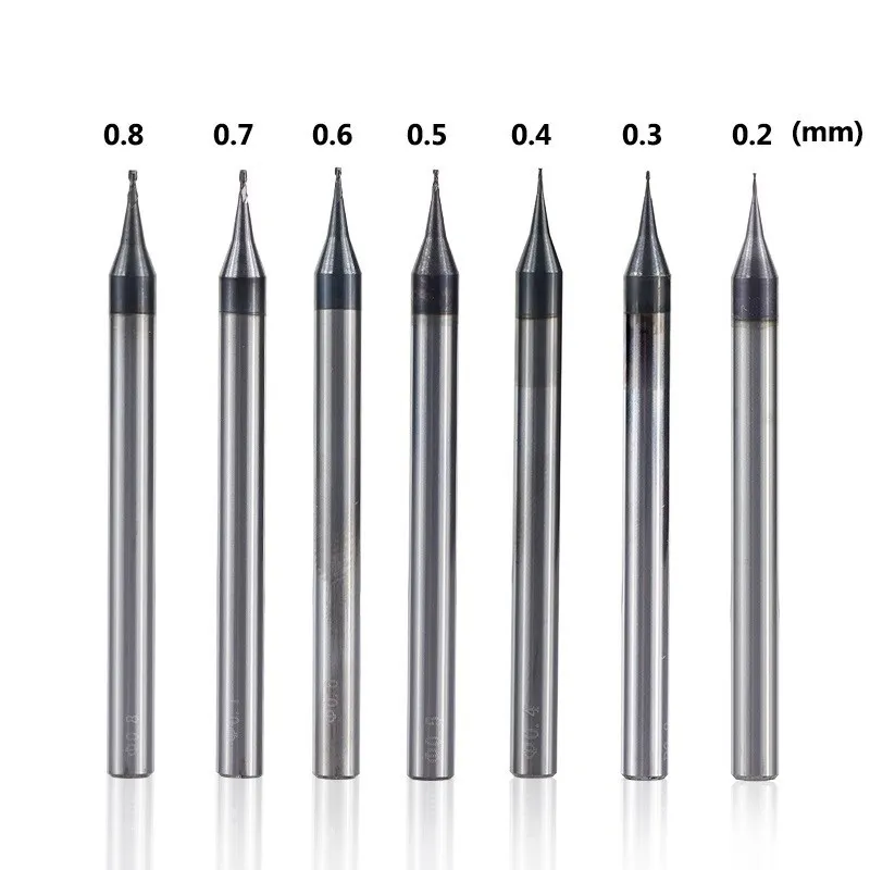 OUIO 0.2mm 0.3mm 2 Flute HRC60 Micro Ball End Mill Tungsten Carbide Flat 4mm Shank Milling Cutter Mirco CNC Engraving  0.2-0.9mm