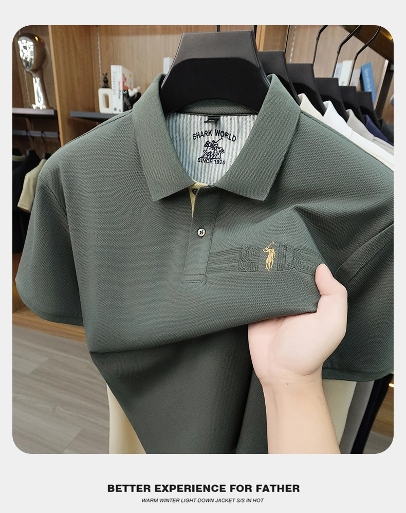 High-End-Marke Stickerei Kurzarm POLO Shirt Männer Flip Golf-Tops Sommer Komfort Seide Baumwolle Mode Business Leisure Paul T-Shirt – Detail 15