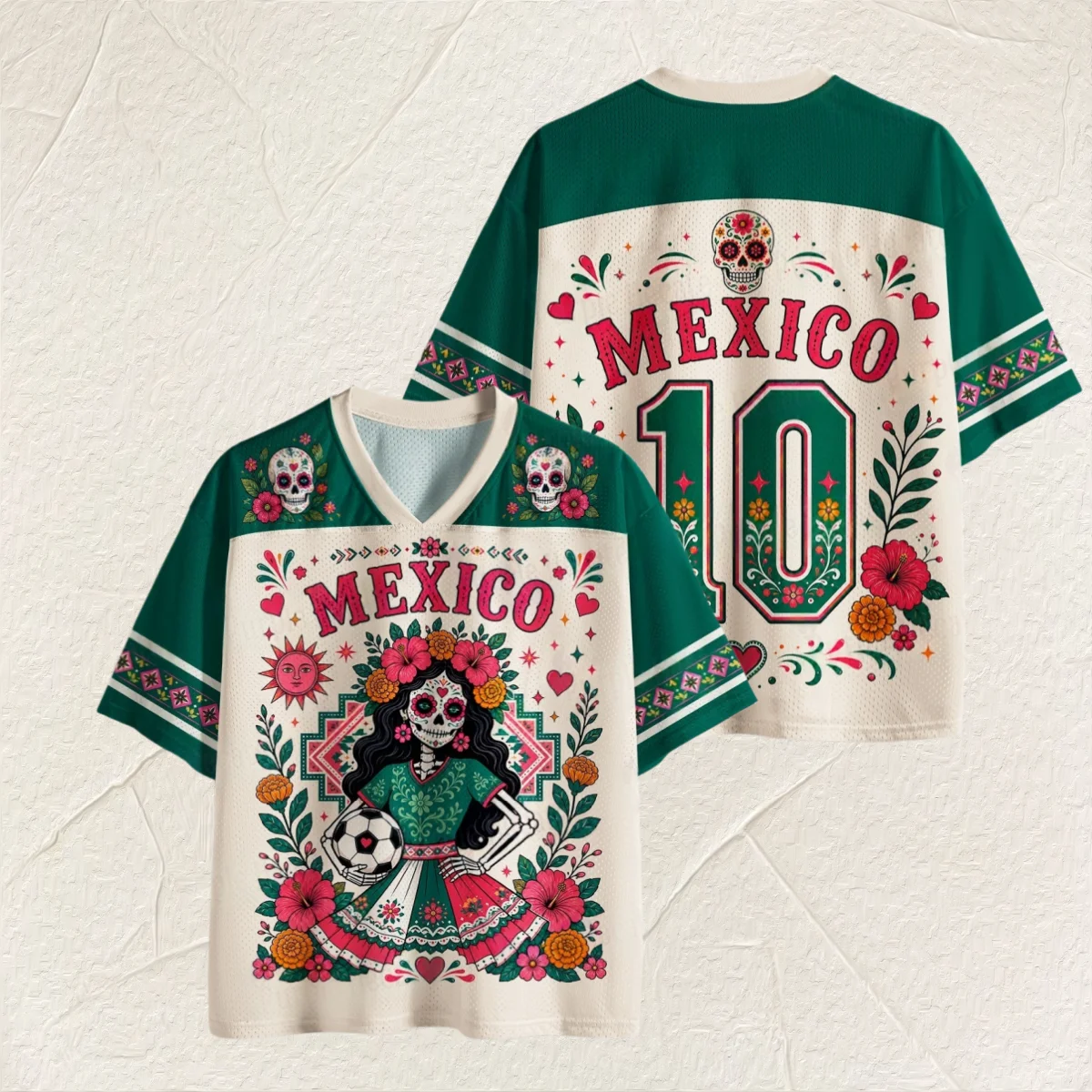 Children, Adults Mexico&Day of The Dead Culture 3D Printed Jersey Style Short Sleeve Breathable Fan Match Support Top
