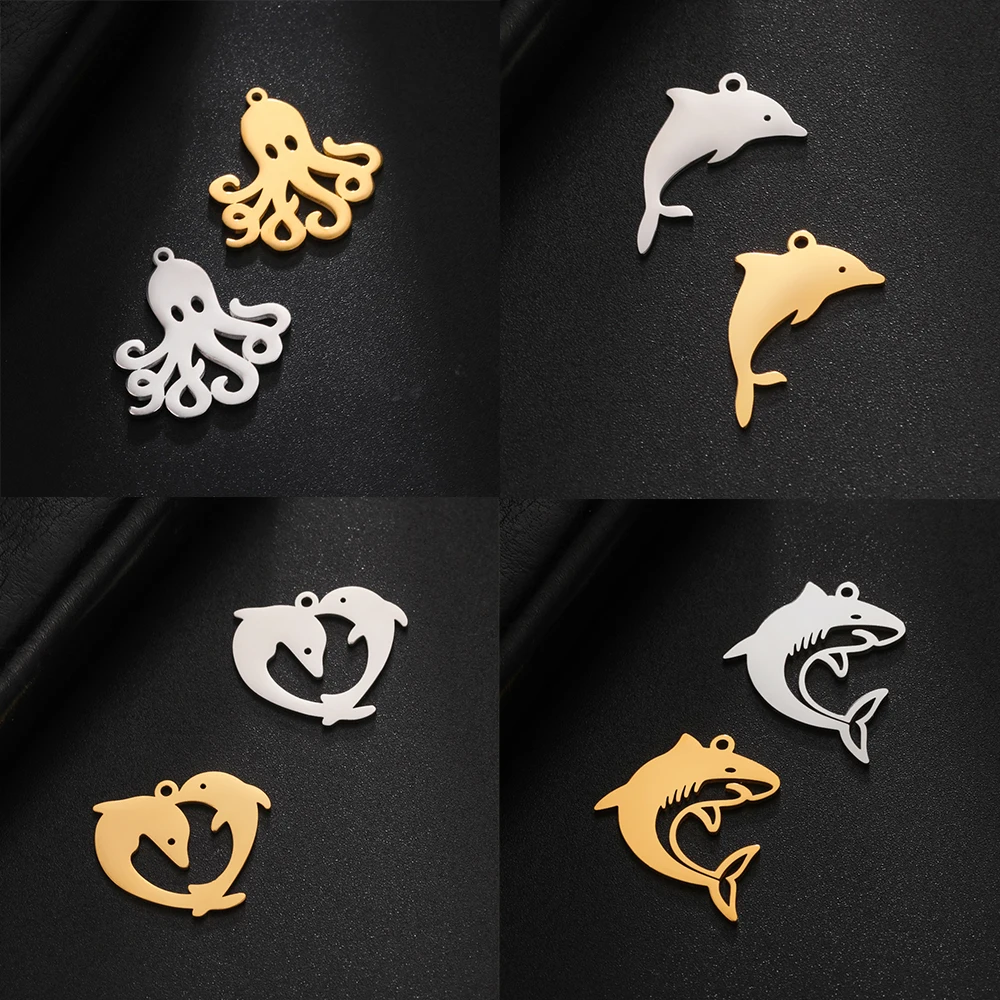 

Stainless Steel Octopus Dolphin Shark Pendants Marine Animal Charms For Women Jewelry Making Bracelets Necklaces DIY Accessories