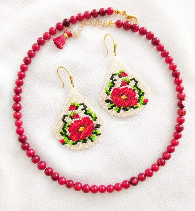 Beaded earrings Water drop Flowers Design Originality Hand knitting Bohemia Alloy Tide Simple Rice bead earrings