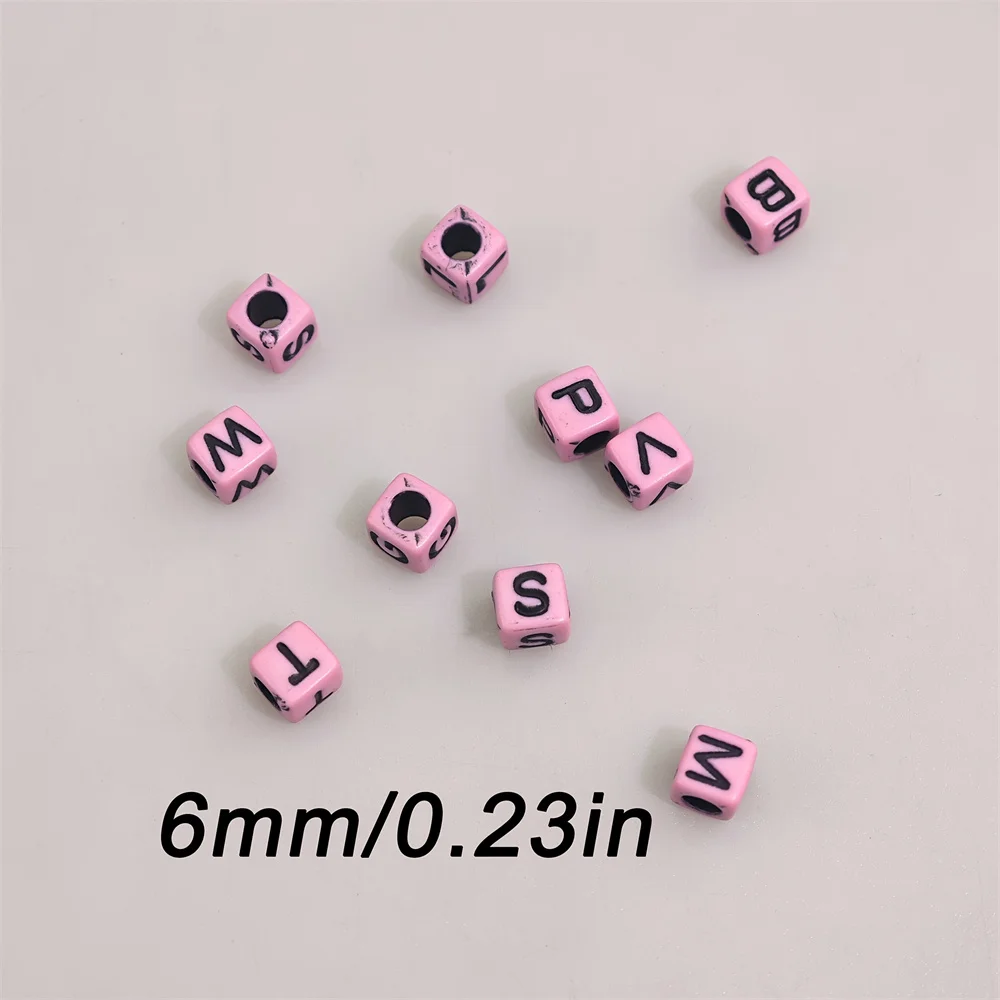 106/206pcs Pink 6 * 6mm Square Letter Beads DIY Making Friendship Bracelet Name Bracelet Multi purpose Letter Beads