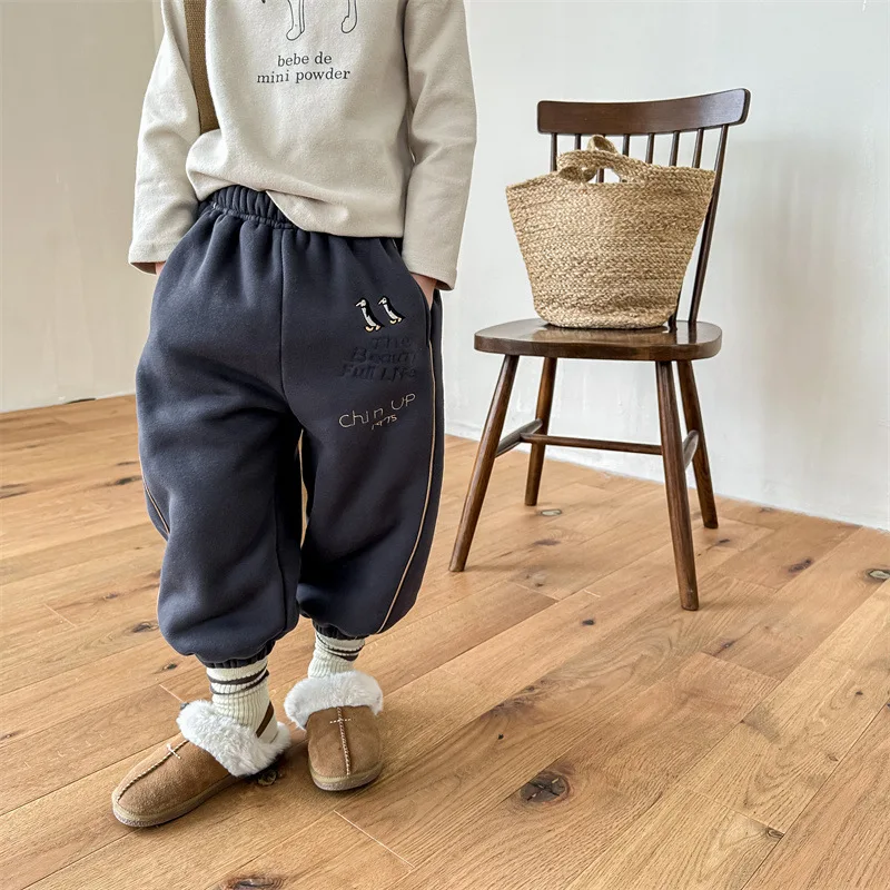 

Children Clothing Kids Pants Winter Fleece Thick Sweatpants Korean Style 2023 Casual Sports Soft Comfortable Kids Warm Pants