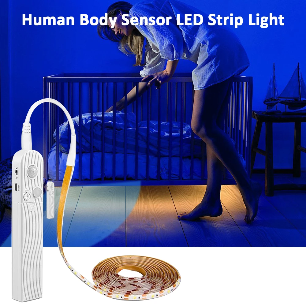 5V LED Motion Sensor LED Light Strip Human Body Sensor 4AAA Battery 60LEDs/M Waterproof for Cabinet Kitchen Bathroom Wardrobe
