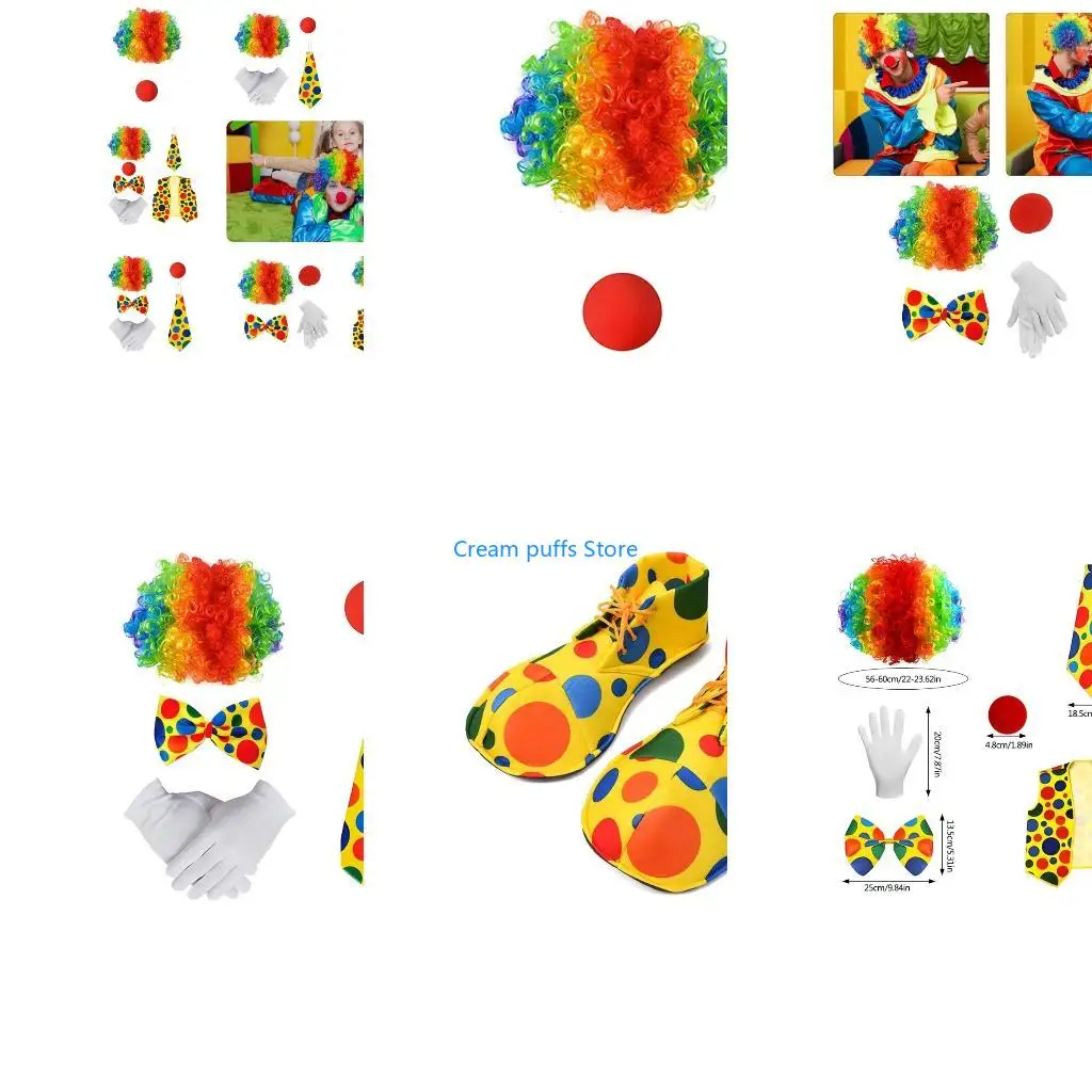 50LE Adults Clown Cosplay Ensemble Rainbow Bowtie Set for Halloween Celebration