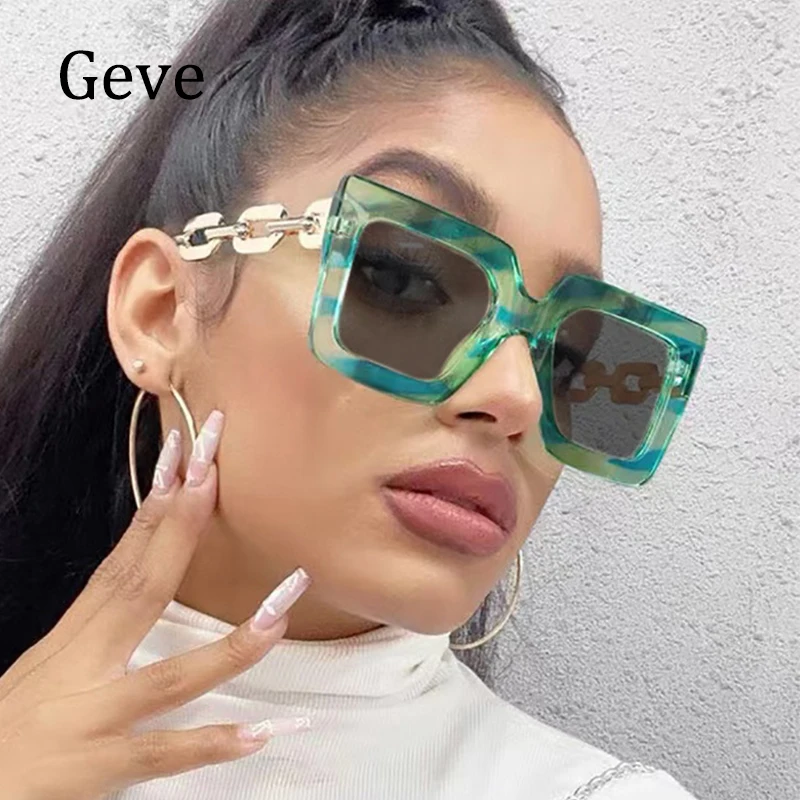 

Oversized Square Sunglasses Women Luxury Brand Big Metal Chain Frame Sunglasses Ladies Black Fashion Shades Glasses Oculos