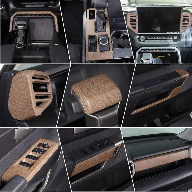 

For Toyota Tundra for Toyota Sequoia 2022-2023 ABS Pear Wood Grain Car Center Console Interiors Kit Trim Sticker Car Accessories