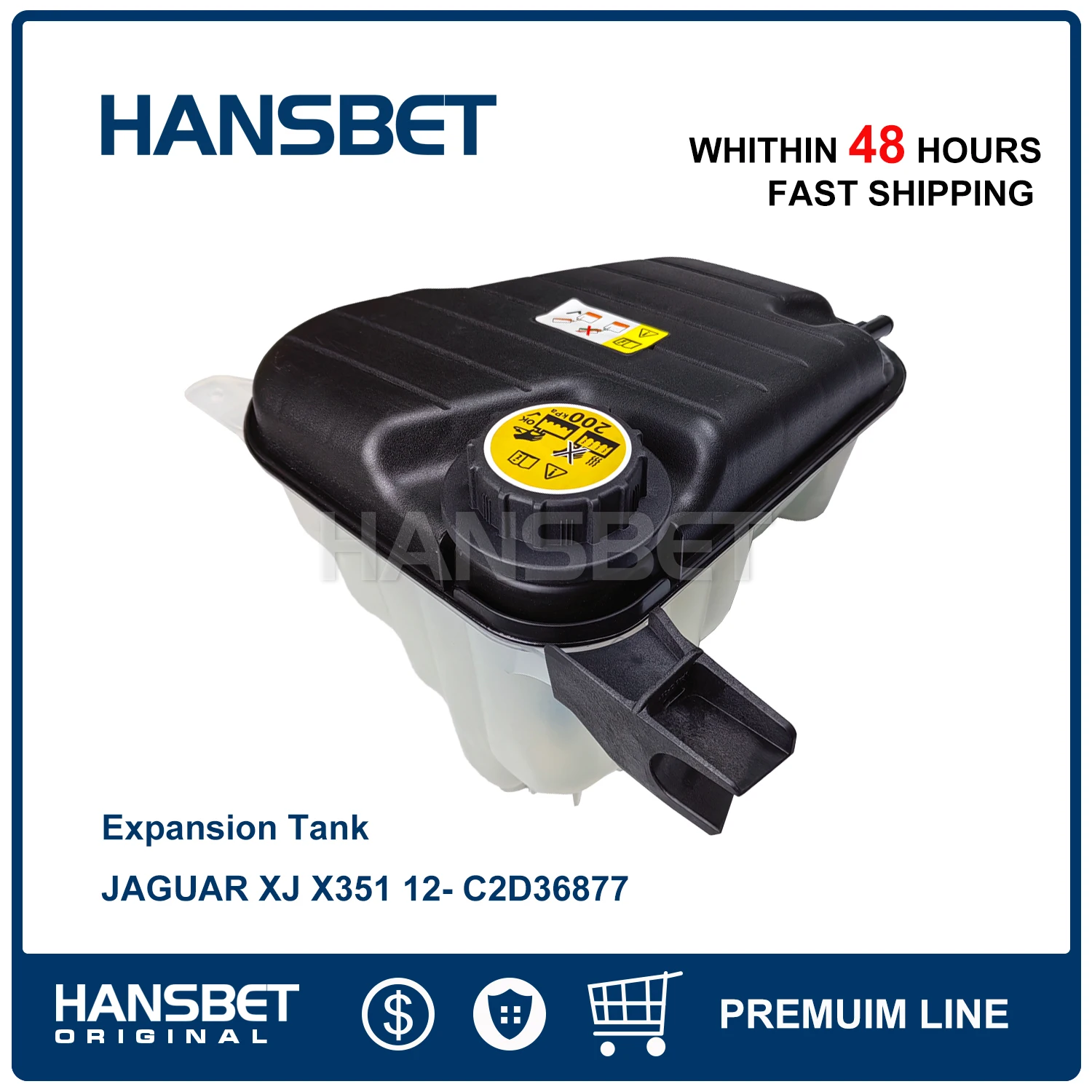 Radiator Coolant Expansion Tank W/ Cap and sensor For Fits JAGUAR XJ X351 12- C2D36877 HANSBET