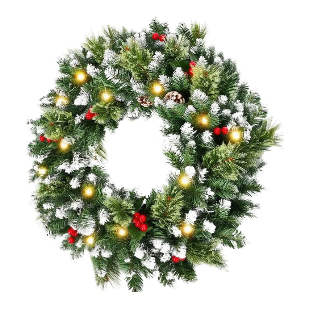 Winter Door Ornament Christmas Wreath For Christmas Seasonal Decorating Dense Green Branch Tips White Frosted Accents