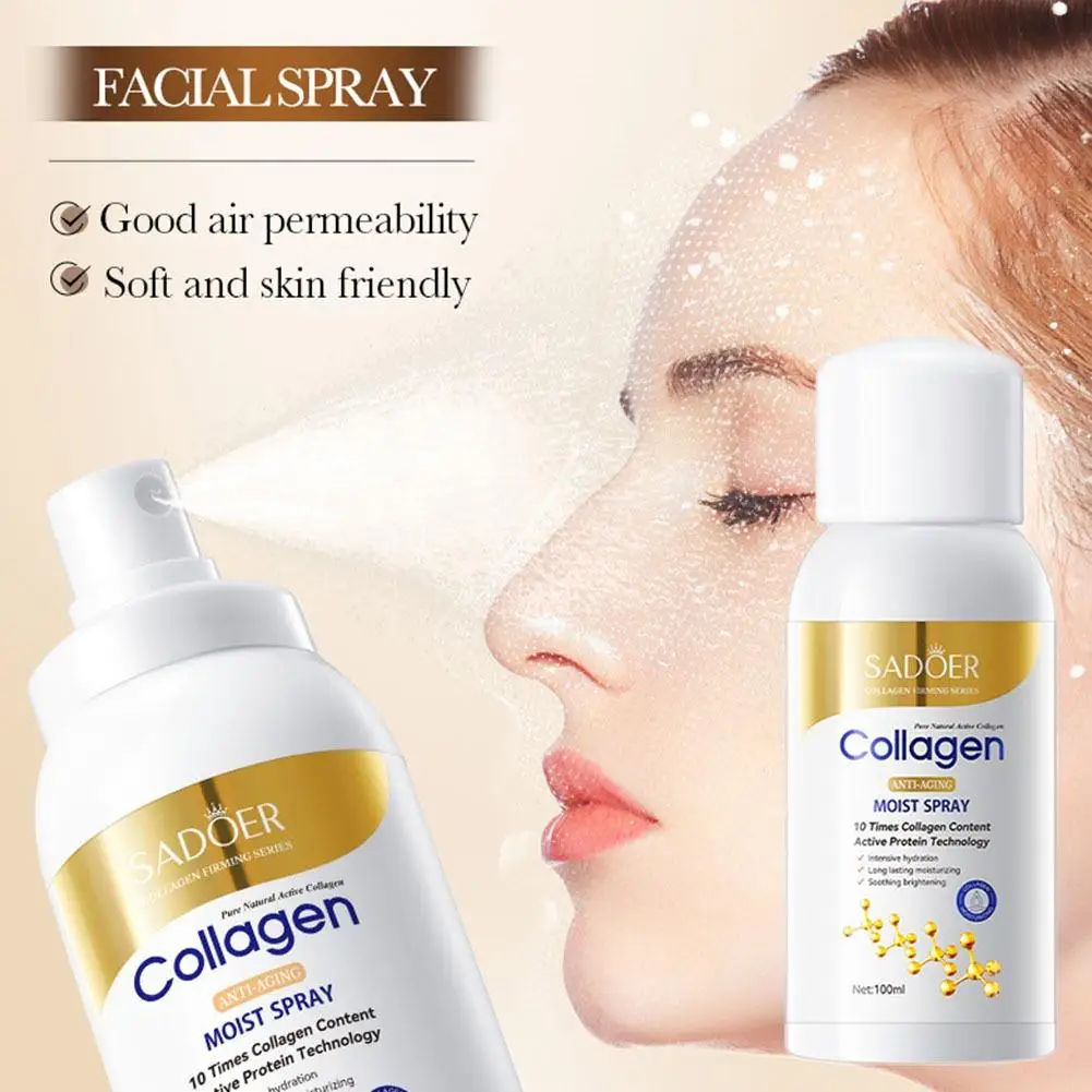 SADOER Collagen Moisturizing Spray 100ml Hydrating Mist With Active Protein Technology For Daily Skin Nourishing And Gentle Care
