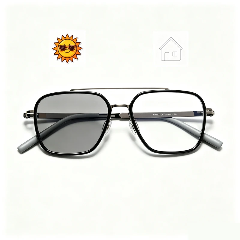 Double beam large frame myopia glasses photochromic non spherical resin lenses fashionable myopia 0-25-50-75-100-500