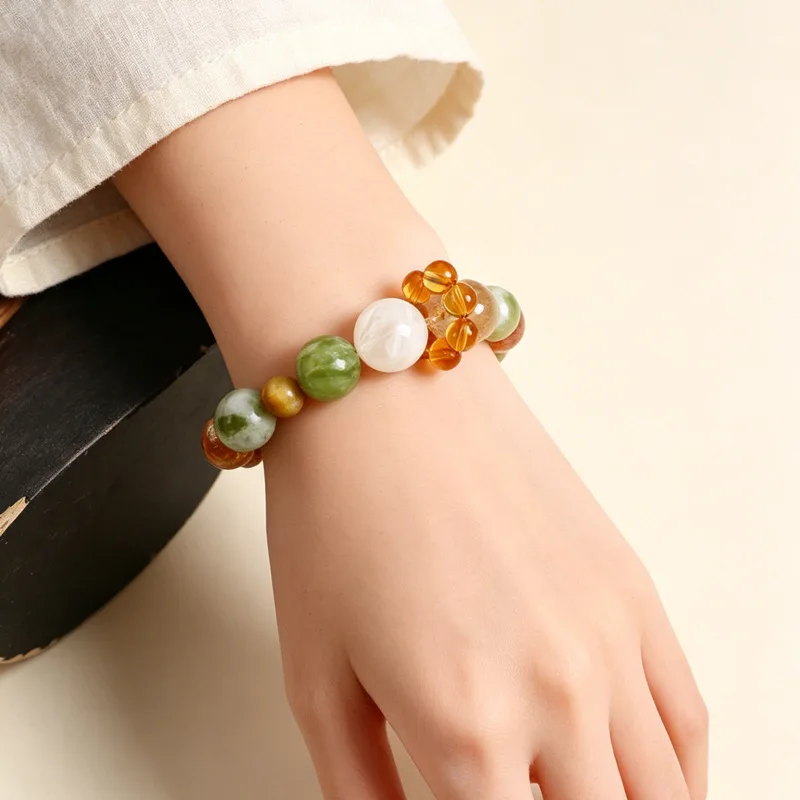 Chinese Style Lucky Fortune Attracting Natural Citrine Multi Treasure Beaded Bracelet For Women Healing Crystal Jewelry Sweet