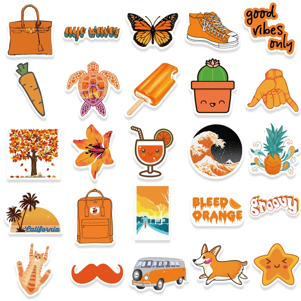 50pcs Cartoon Orange Stickers Small Fresh Cute Graffiti Decoration DIY for Scooter Laptop Waterproof Wholesale Kids Toys Gift